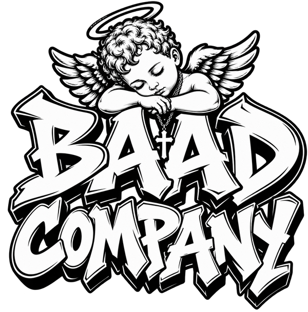 BAAD COMPANY — sleeping cherub resting on graffiti lettering