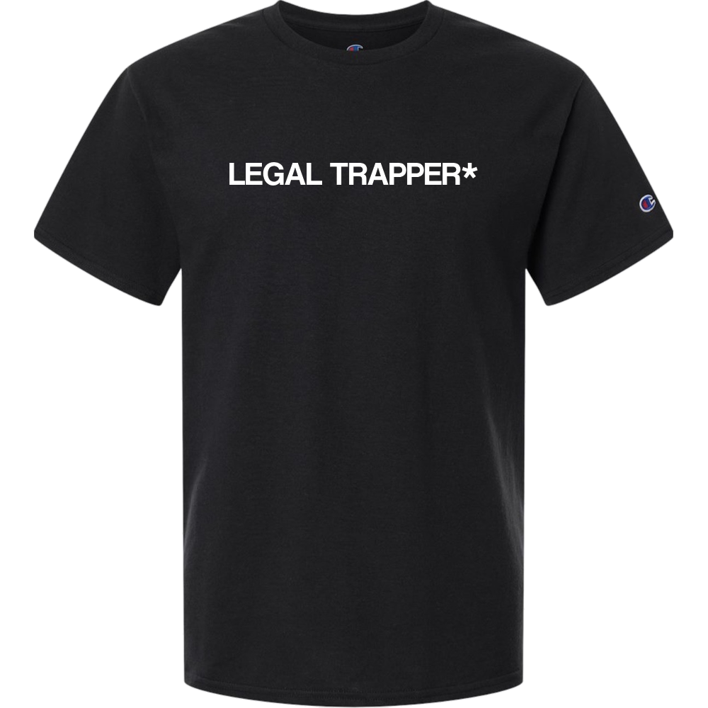 Legal Trapper* on a black tee in white