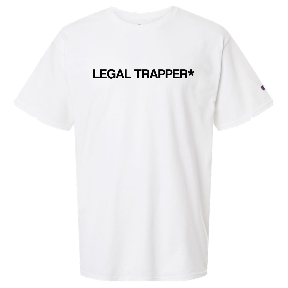 Legal Trapper* tee in black lettering on white
